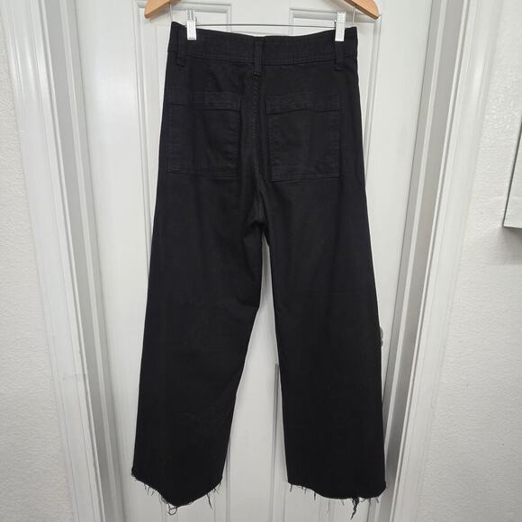 Zara Women’s Black Wide Leg Raw Hem High waisted Jeans Size 8 Boho Grunge Y2K - Picture 2 of 8